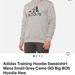 Adidas Training Hoodie Sweatshirt Mens Small Grey Camo GG Big BOS Hoodie New